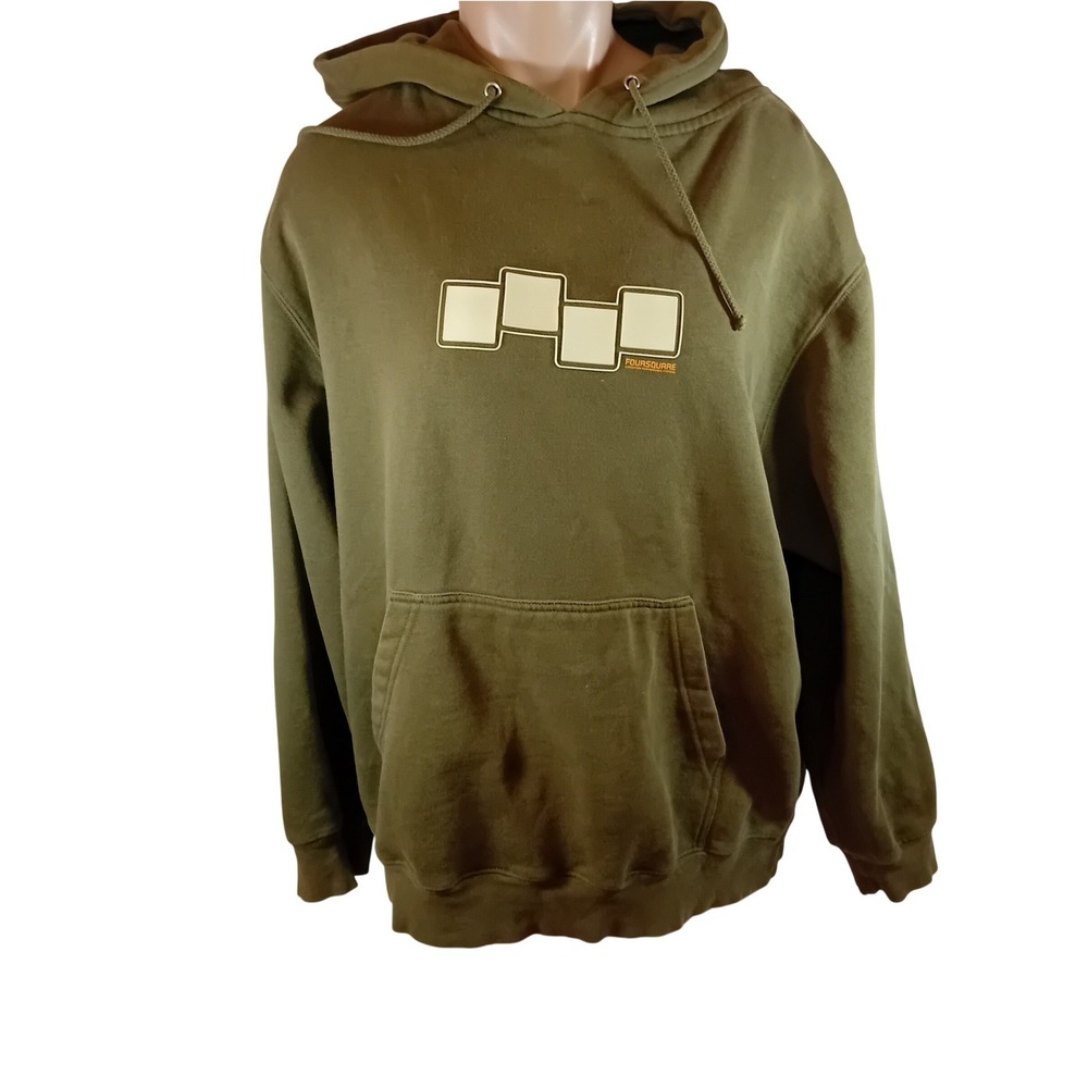 VTG Y2K Foursquare Hoodie Olive Snowboarding Skater Streetwear Golden Era M READ